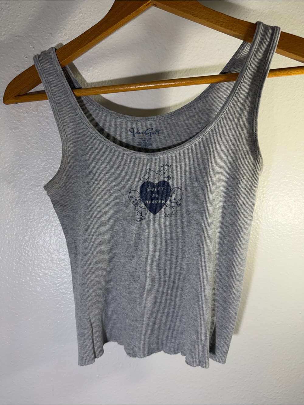 Brandy Melville Gray Ribbed Scoop Tank with Heart Graphic